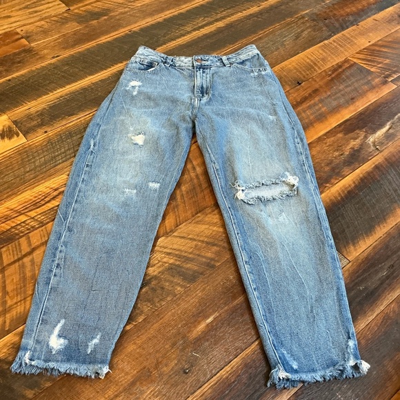 Vintage 90s Esprit Denim Straight Leg Jeans Distressed Med Wash size 27 - Picture 1 of 11
